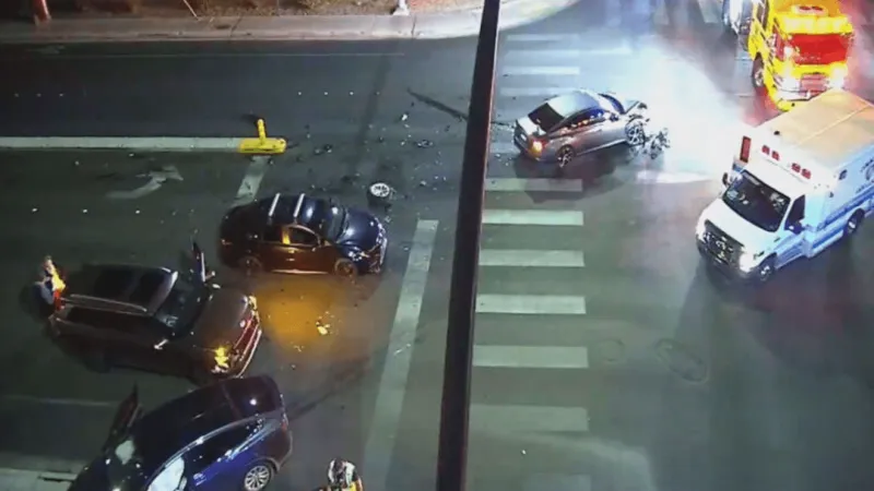 Las Vegas police investigate 4-vehicle crash at Jones and Hacienda; 1 hospitalized