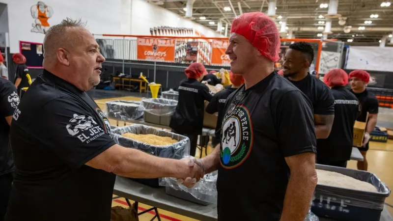 Wrestlers join Las Vegas meal-packing event during U23 championships