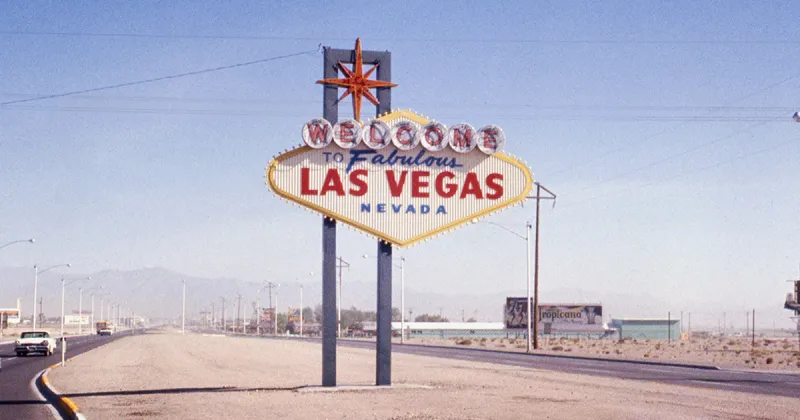 Welcome LBJ --- President Lyndon B. Johnson's motorcade on the Las Vegas Strip, October 12, 1964....