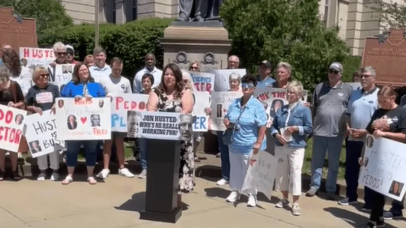 Ohio Democrats rally at Jefferson County courthouse over Husted Wexner donations
