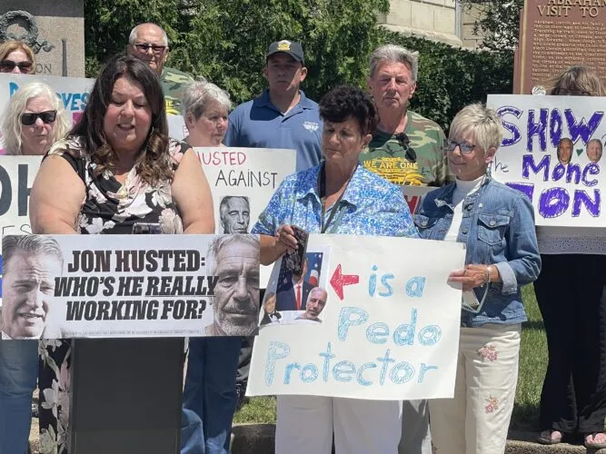 Democrats question Husted donations tied to Epstein associate at Steubenville rally