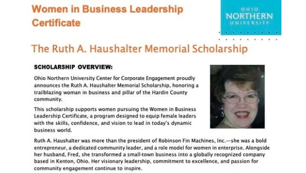 Ruth A. Haushalter Memorial Scholarship Available for Women Graduates of Hardin Leadership