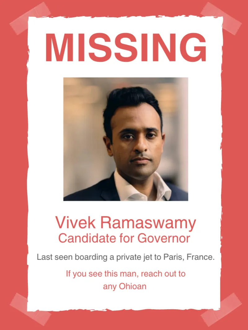 MISSING: Ohio Gubernatorial Candidate Vivek Ramaswamy Last Seen On a Private Jet to Paris, France