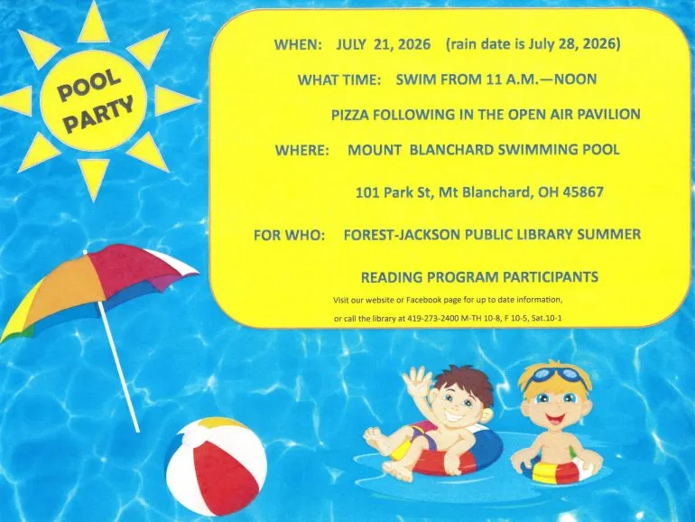 Forest-Jackson Public Library Hosting Summer Reading Pool Party July 21