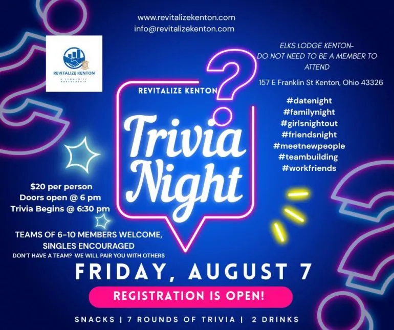 Registration Open for Revitalize Kenton Trivia Night on August 7