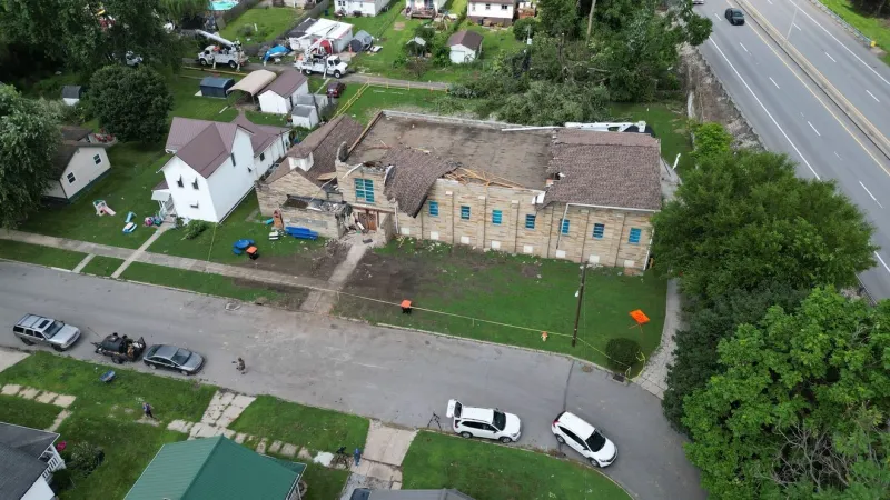 PHOTOS: Drone shots show roof damage at Newark church after storms rumble through Ohio