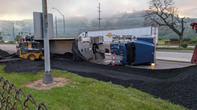 Overturned coal truck righted on Ohio Route 7 near Steubenville; delays persist
