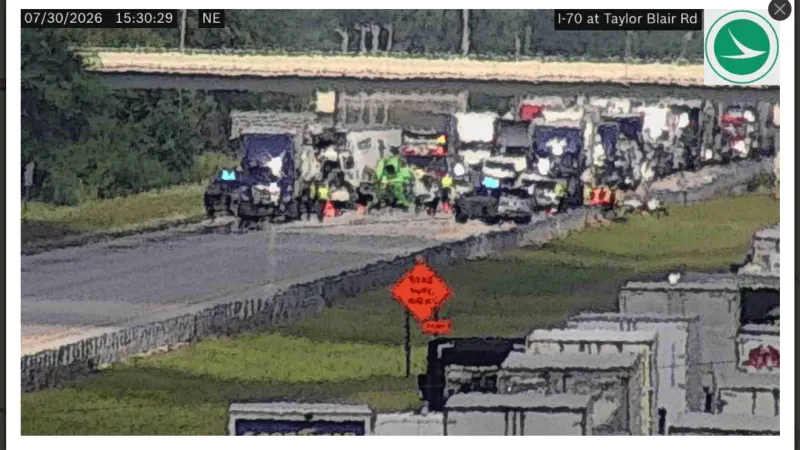Crash involving at least 2 semis shuts down I-70 westbound lanes near SR 142