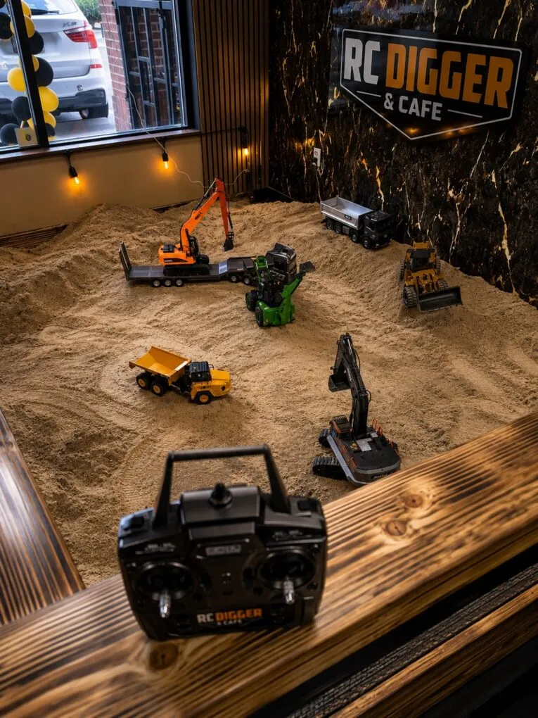 Columbus cafe featuring remote control construction trucks now open