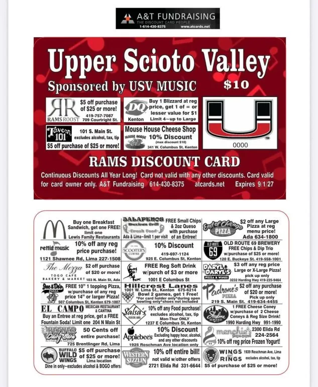 Upper Scioto Valley Marching Band RAM Card Fundraiser Begins August 10
