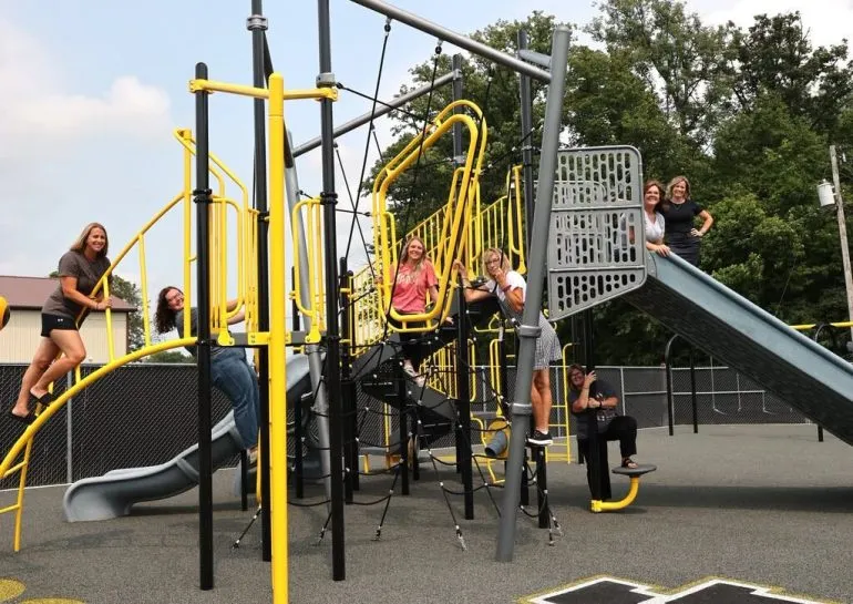 Hardin Northern teachers test out new playground before students arrive