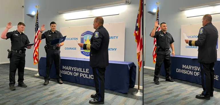 Two Officers Introduced, One Promoted at Marysville Police Division