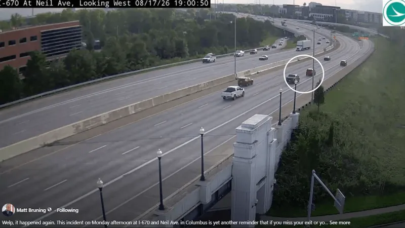 WATCH: Driver stops on I-670, triggers crash near Neil Avenue, then drives away