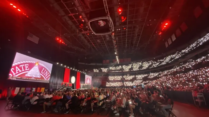 Ohio State president addresses new freshman class of more than 8,000 students