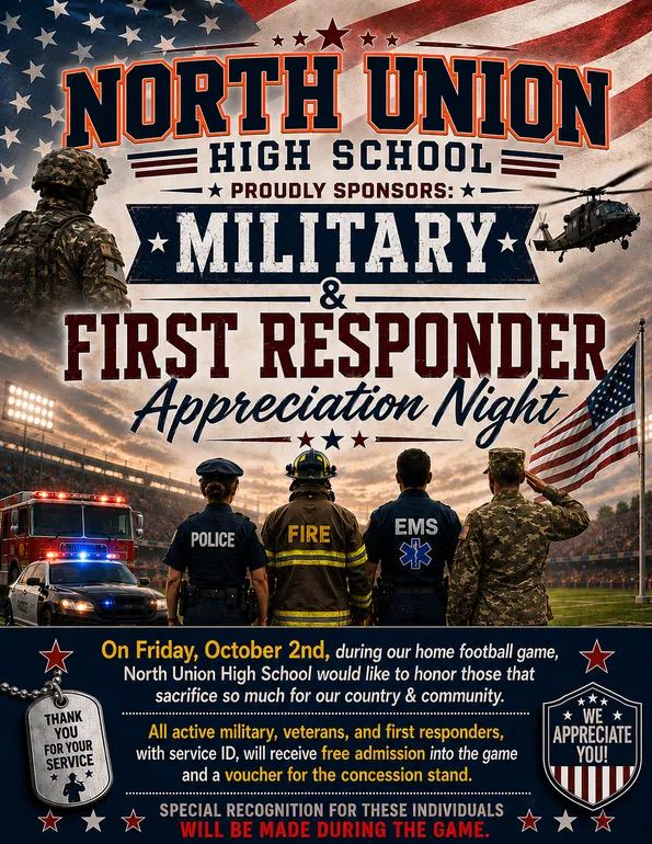 North Union to Honor Military, First Responders at Appreciation Night