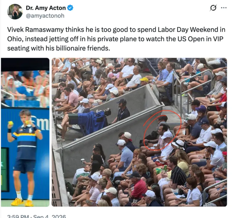 SPOTTED: Longtime New Yorker Vivek Ramaswamy at the U.S. Open After Flying to NYC on Private Jet