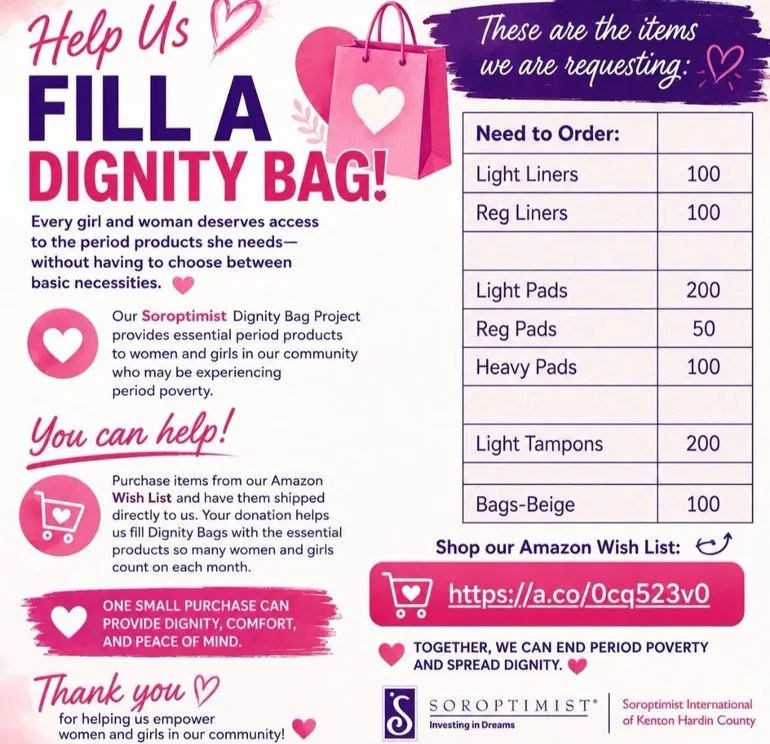 Kenton/Hardin County Soroptimists Seek Donations for Dignity Bag Project