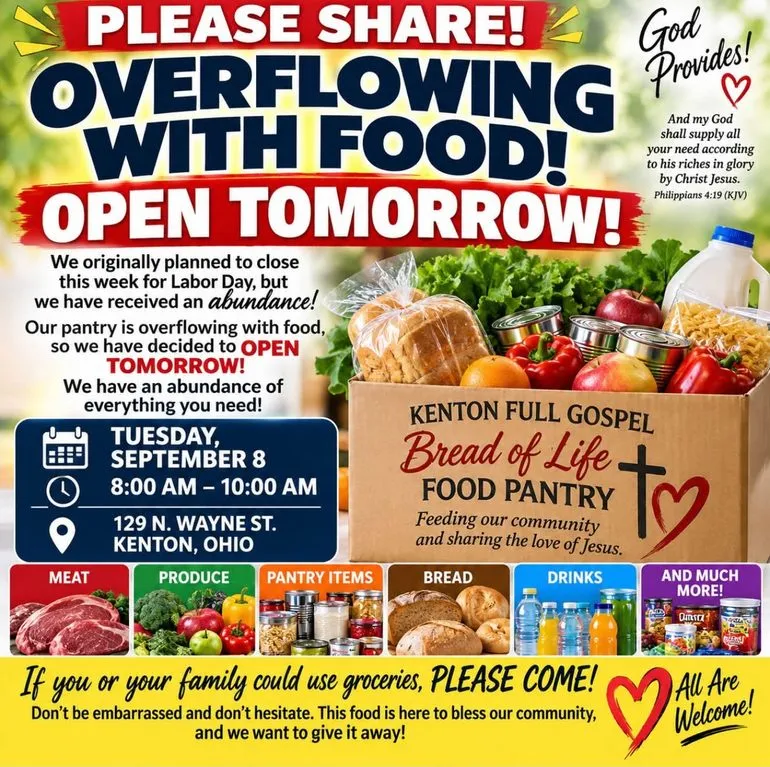 Abundance of Donations Prompts Kenton Food Pantry to Open Tomorrow
