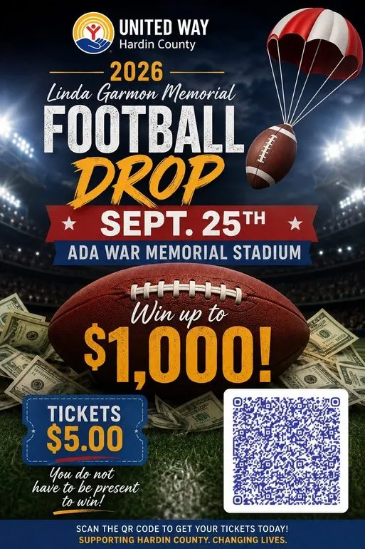 Enter the United Way of Hardin County's Linda Garmon Memorial Football Drop for a Chance at $1,000
