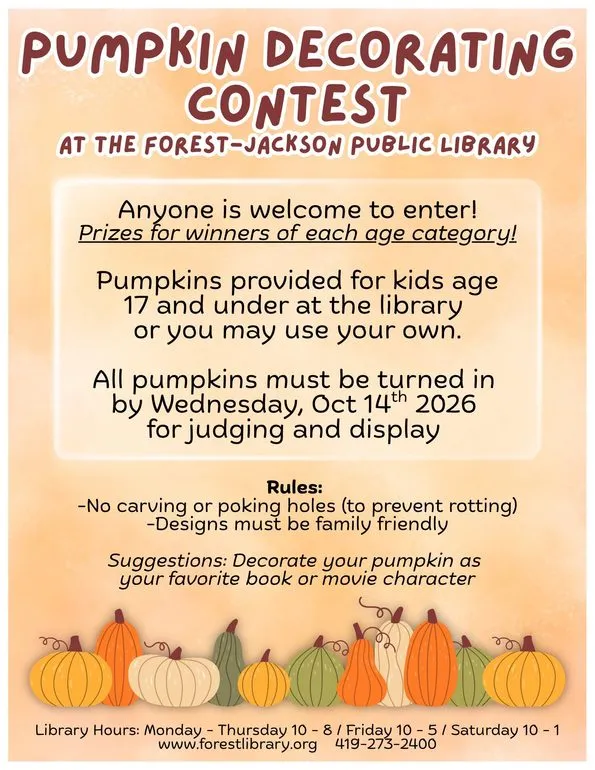 Forest-Jackson Public Library Hosting Pumpkin Decorating Contest