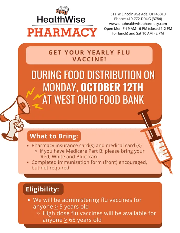 ONU HealthWise Pharmacy to Offer Flu Shots at West Ohio Food Bank