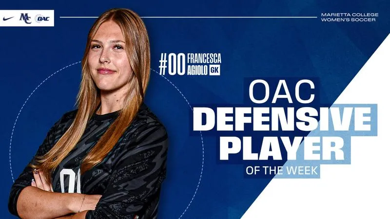 Agliolo named OAC Women's Soccer Defensive Player of the Week