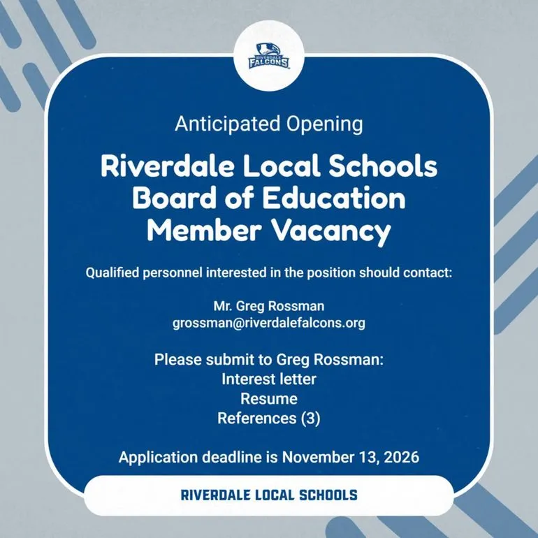 Riverdale Schools Announces Upcoming Board of Education Vacancy