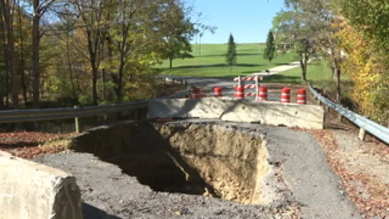 Sinkhole expands across St. Clairsville road, forcing closure