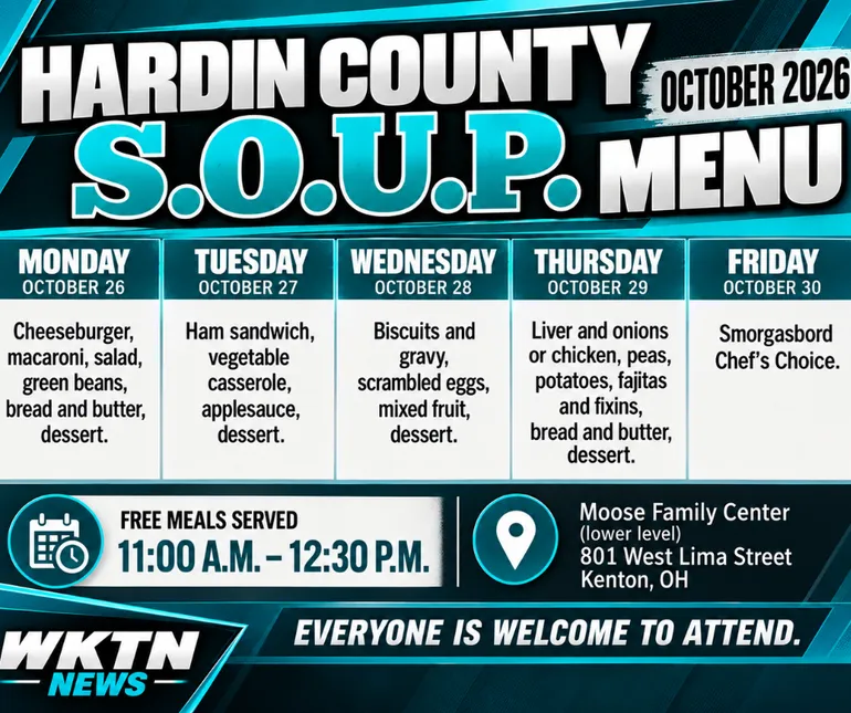 Hardin County S.O.U.P. Announces Free Meal Menu for October 26--30