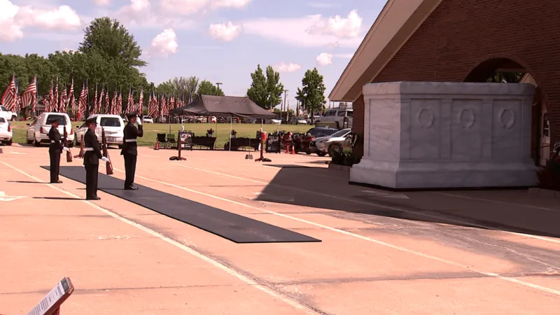 Youth conduct Changing of the Guard replicating ceremony at Tomb of the Unknown Soldier