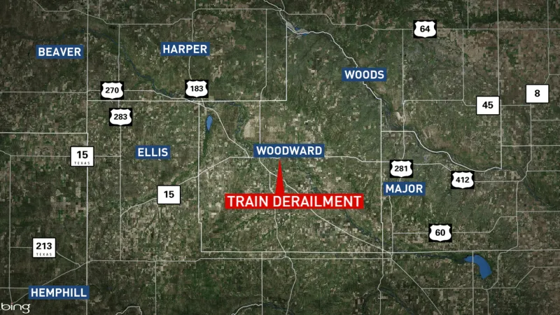 Crews respond to train derailment caused by severe weather near Woodward