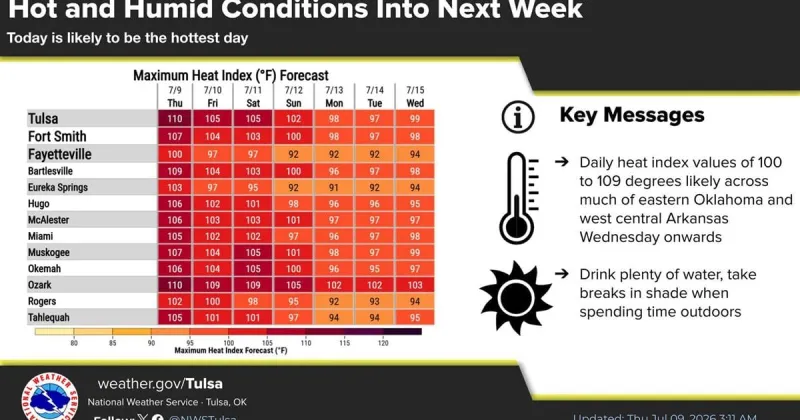 Tulsa area under heat advisory 1-8 p.m. today; 109 degree heat index expected
