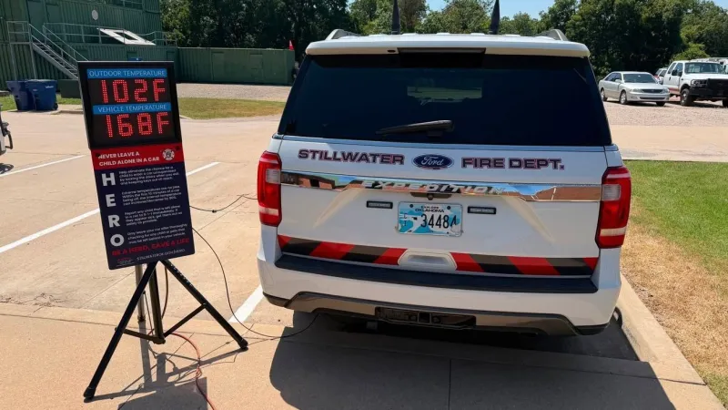 Stillwater firefighters demonstrate how fast parked cars turn deadly in Oklahoma heat