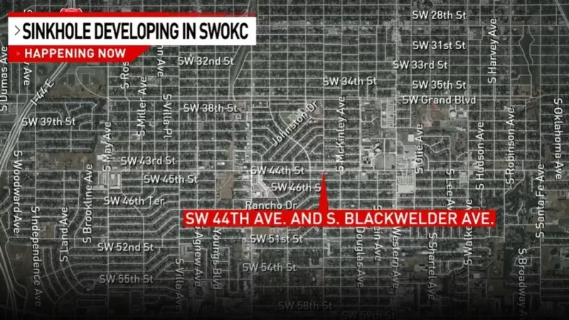 Sinkhole forms along roadway in southwest Oklahoma City