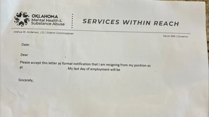 Fill-in-the-blank resignation letters sent to some ODMHSAS employees