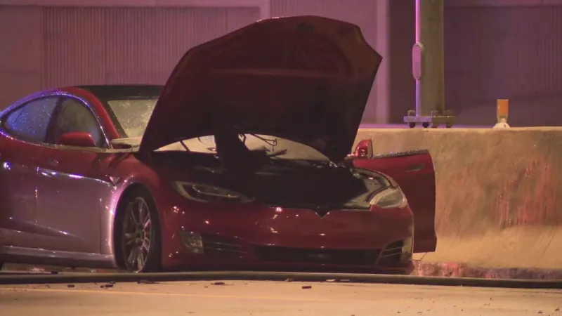 Driver unhurt as firefighters respond to Tesla fire in Oklahoma City