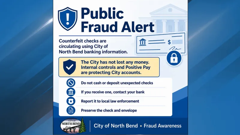 North Bend warns residents of counterfeit checks using city banking info