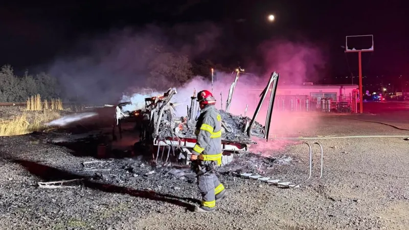 RV destroyed after fire in The Dalles