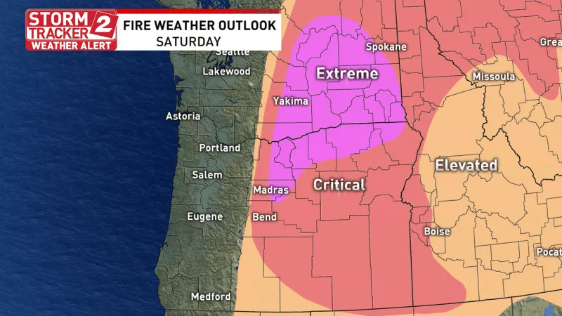 Extreme fire danger Saturday east of the Cascades as strong winds and low humidity arrive