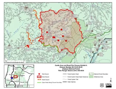 CASTLE FIRE CLOSURE AREA HAS EXPANDED, UMPQUA NATIONAL FORES T