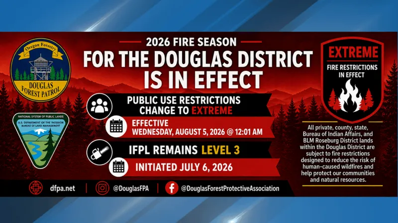 DFPA raises fire danger, public use restrictions to 'extreme' in Douglas District
