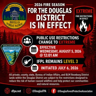 FIRE DANGER LEVEL/PUBLIC USE RESTRICTIONS TO EXTREME EFFECTIVE WEDNESDAY