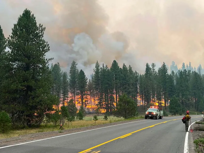 Highway 26 Remains Closed Between Prineville and Mitchell as Massive Oregon Wildfire Burns Nearby