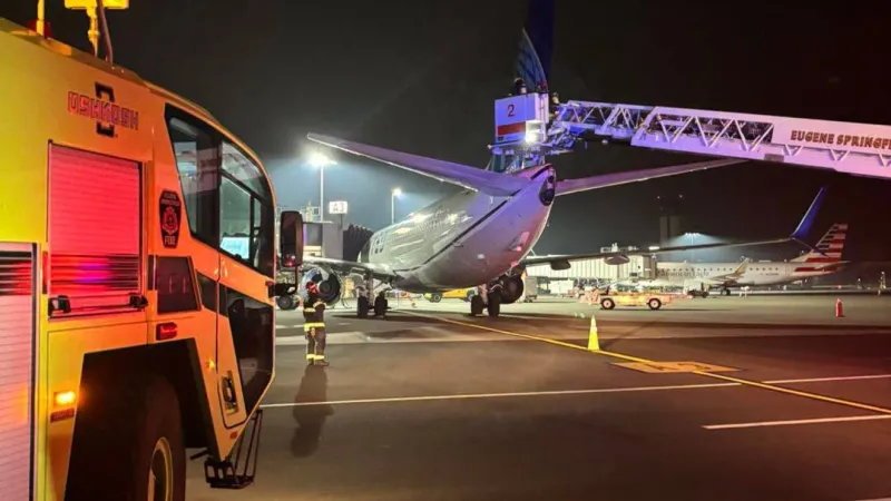 Eugene firefighters respond to reported fire on United Boeing 737-8 at airport