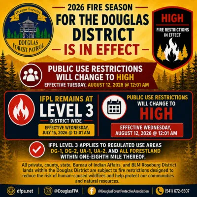 DFPA FIRE DANGER LEVEL CHANGES TO HIGH EFFECTIVE WEDNESDAY