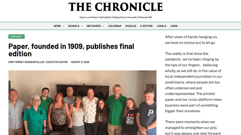 Springfield-based newspaper The Chronicle publishes final edition