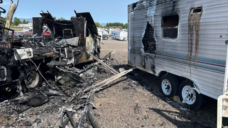 Medford crews stop vehicle fire on E. Vilas Road before it spreads to more cars