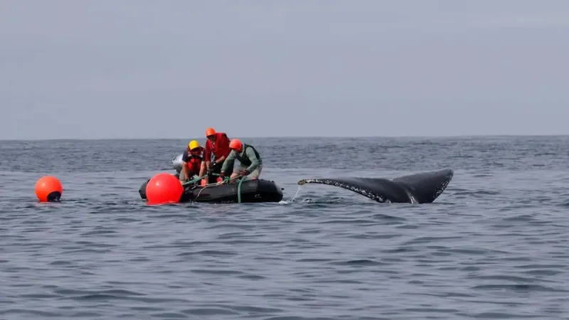 Young Humpback Whale Tangled in Fishing Gear Rescued Off Newport, But Devastating Injury Could Still Be Fatal