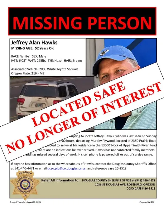 JEFFREY HAWKS LOCATED SAFE, NO LONGER MISSING