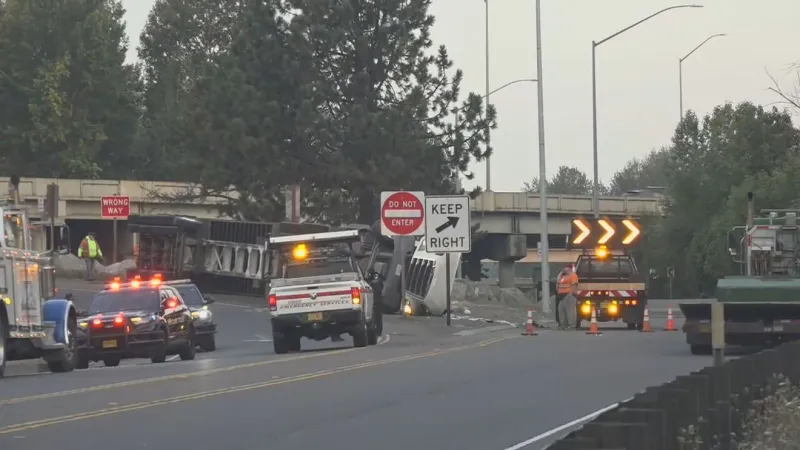 Rollover crash closes I-5 northbound exit at Columbia Boulevard